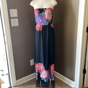 Y2K Strapless Floral Keyhole Cutout Maxi Dress Size Medium